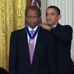 Actor Sidney Poitier received the Presidential Medal of Freedom from President Barack Obama in 2009.