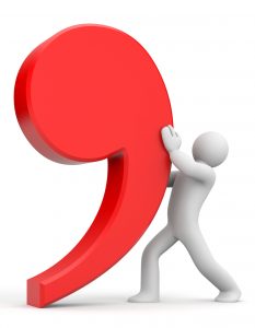 Man propping up a comma