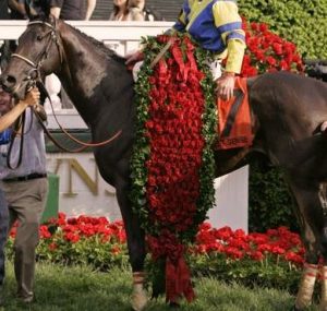 A Kentucky Derby winner wearing roses