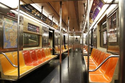 The interior of a New York subway car